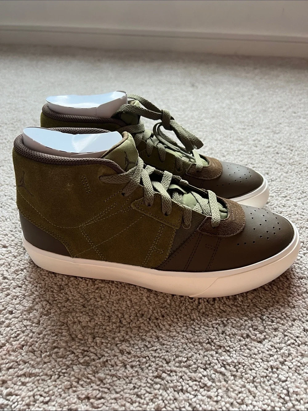 Jordan Men's Olive Green High-Top Sneakers with White Sole